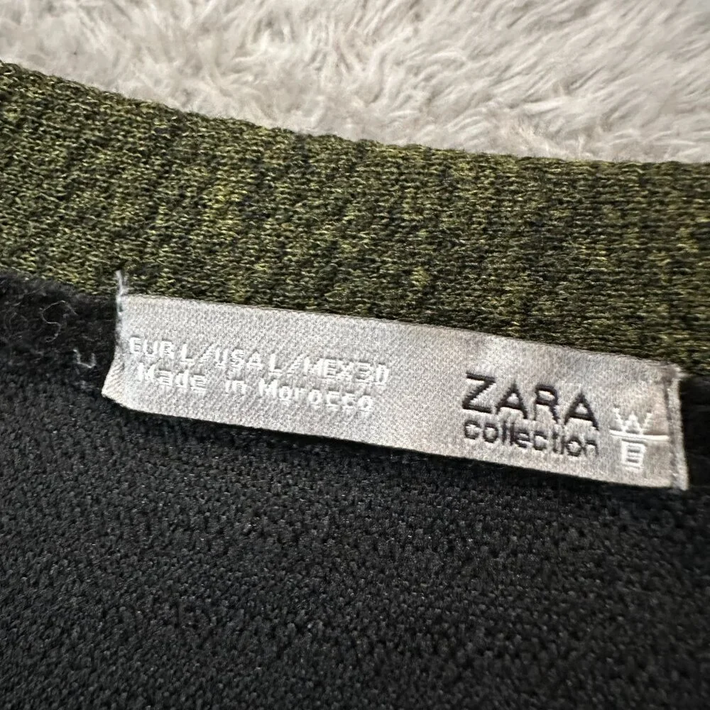 Zara Textured Olive Green Long Sleeve Dress Women's LARGE - Picture 4 of 7